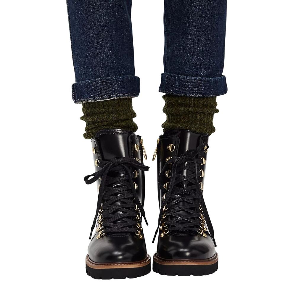 US7~UK5 Barbour Blake Hiker Boots Leather Black Gold Outdoor Winter